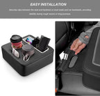Sun Walker Back Seat Cup Holder for Car, Waterproof Rear Seat Organizer Expander Tray to Store Phone Drink Snack, Universal Leather Cup Holder Pillow for Truck RV Boat Sofa Bed (Black)