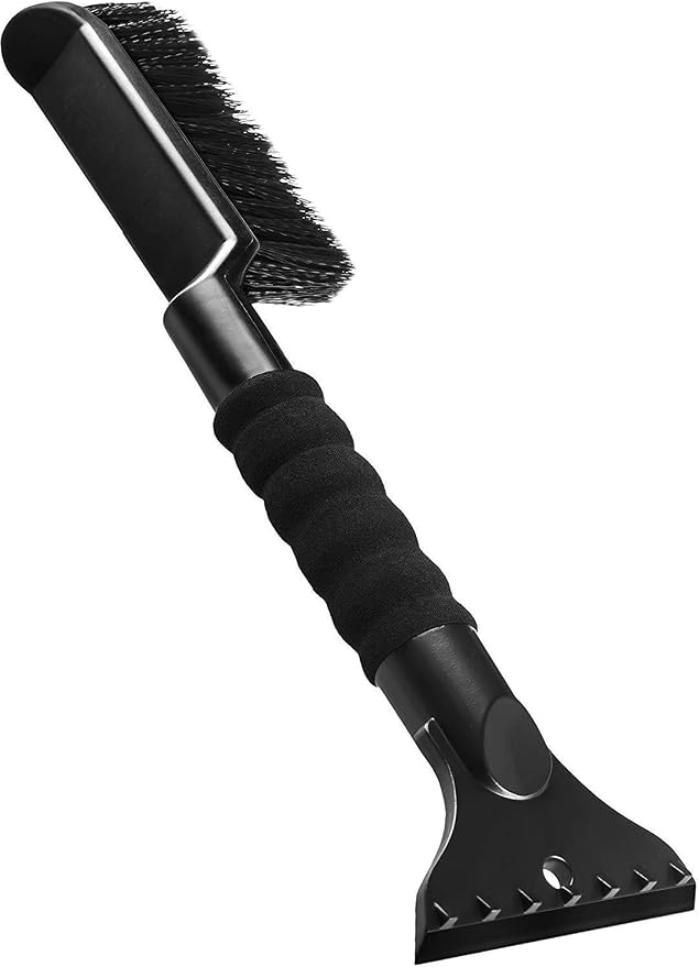 2-in-1 Ice Scraper & Snow Brush - No Scratch w/Soft Bristle Best for Frost Remover & Broom Removal Tool - Auto Windshield Window Cleaning Kit - Heavy Duty Winter Car Accessories w/Grip Handle