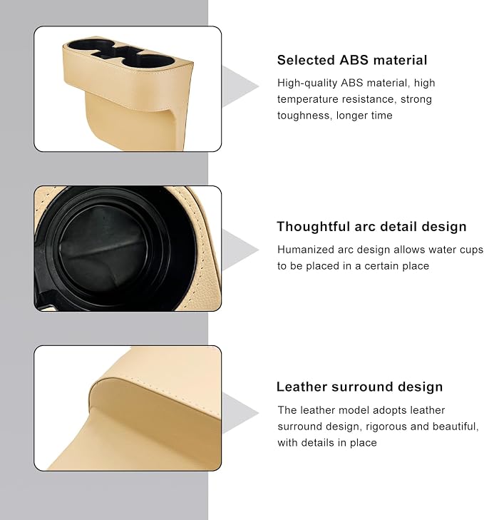 Car Seat Gap Filler Organizer, PU Leather Auto Front Seat Organizer Console Side Filler w/Cup Holder, Multifunctional Bottle Phone Holder Crevice Fillers for Most Car (Beige)