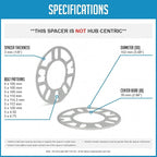 2 Pcs Die Cast Wheel Spacers 3mm 1/8" Thick Fits Bolt Patterns 4x100mm 5x100mm 5x105mm 5x110mm 5x114.3mm 5x112mm 5x120mm 5x4.50 5x4.75 Fits 4/5 Lug Pass Cars - Not Hub Centric