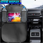 Car Kick Mats Back Seat Protector, Multifunctional Leather Car Rear Seat Hanging Storage Bag, Easy-to-Clean Auto Interior Backseat Organizer Accessory for SUVs, Trucks, Cars (Black)
