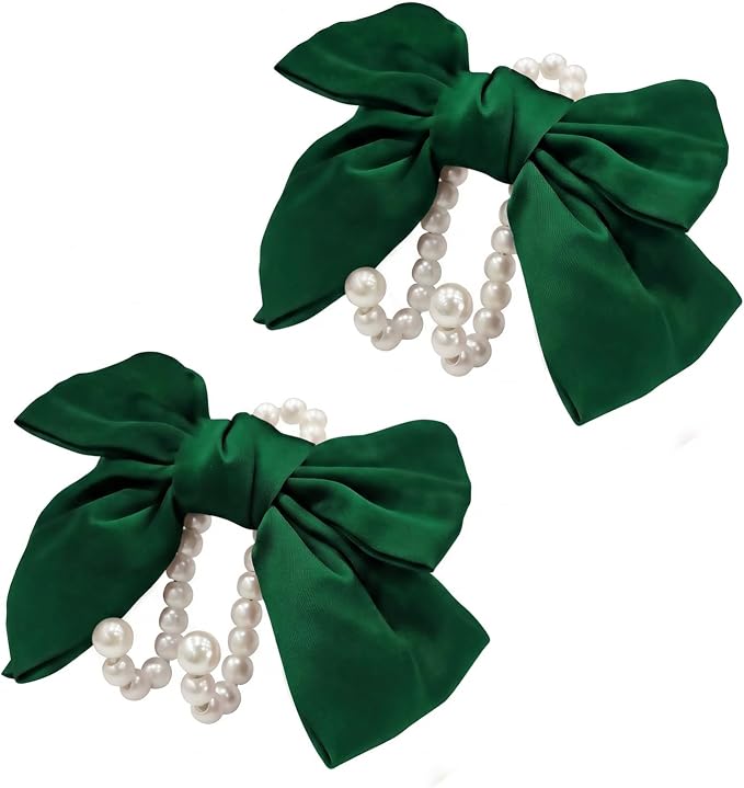 2 PCS Bow Pearl Car Seat Headrest Hook – Cute Purse Hook for Car, Girly Interior Decoration Accessories Hook Hanger, Seatback Holder for Purses & Bags, Elegant Car Organizer (Galactic Green)