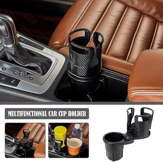 Car Cup Holder Expander for 2013-2018 BMW 3 Series 328i 335i 320i 330i 325i F30 F31, Multifunctional Dual Cup Mount with 360° Rotating Adjustable Carbon Fiber Texture Adapter