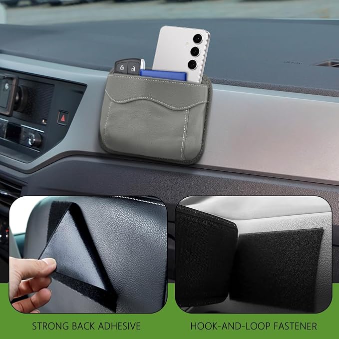 Car Seat Side Pocket Organizer, PU Leather Car Seat Gap Filler Bag, Car Seat Pocket Storage Bag for Phone, Keys, Sunglass, Wallet, Car Organizer Accessories for Seat, Door, Window (Grey)
