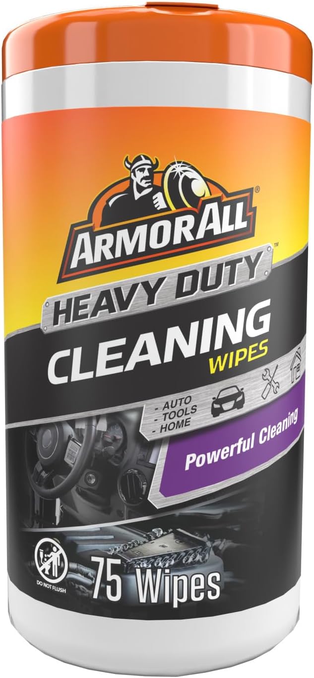 Heavy Duty Cleaning Wipes, Disposable Car Wipes (75 Count) | Textured cleaning wipes for interior & exterior cleaning on plastic, metal, vinyl, tools, and lawn equipment