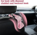 4PCS Bling Car Seat Headrest Hook, Crystal Rhinestone Backseat Hanger Organizer for Purse Handbag Umbrella, Shiny Auto Interior Seat Back Storage Holder Hook, Universal Fit (Pink2)