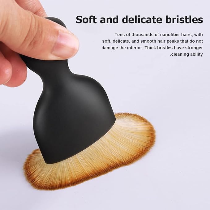 Car Detailing Brush, Auto Interior Dusting Brush, Car Soft Bristle Cleaning Tool, Universal Car Interior Crevice Brush for Dashboard, Air Conditioner Vents, Leather, Computer (Brown)