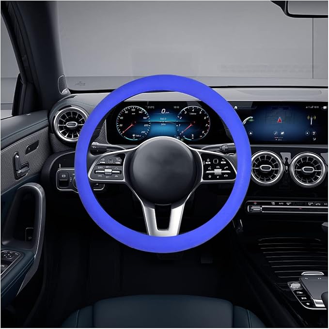 Car Silicone Steering Wheel Cover, Soft Anti-Slip Auto Steering Wheel Protector Fit 14 Inch, Universal Vehicle Interior Accessories for Cars, SUVs, Trucks, and Vans (Blue)