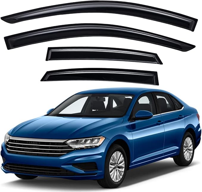 Extra Durable Outside-Mount Auto Vent Window Visor, Fits 2019-2026 Volkswagen Jetta, UV Protection Rain Guard, Original Wind Deflector, No-Drill Easy Install, Dark Smoke, 4-Pcs