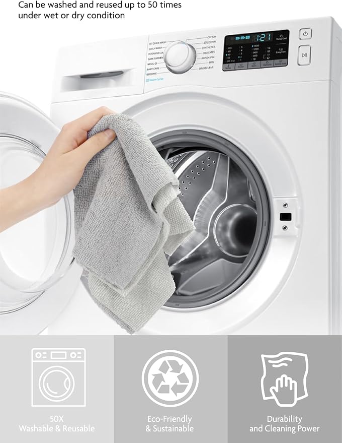 Microfiber Cleaning Cloth Roll- 75 Sheets, 12"x12" (CoolGrey) | Super Absorbent, Lint-free, Tear-away Microfiber Towel Roll, for All-Purpose Cleaning, Reusable Alternative to Paper Towels