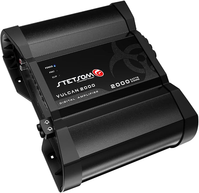 Vulcan 2000 2 Ohms Car Amplifier, Mono Full Range 2000.1 2K Watts RMS, 2Ω Stable Car Audio, HD Sound Quality, Crossover & Bass Boost, Car Stereo Speaker Subwoofer MD, Smart Coolers