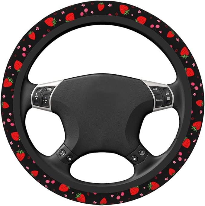 Cherry Strawberry Neoprene Steering Wheel Cover for Men Women Anti-Slip Elastic Steering Wheel Protective Cover 15in Universal Car Accessories Fit Cars, SUVs, Auto