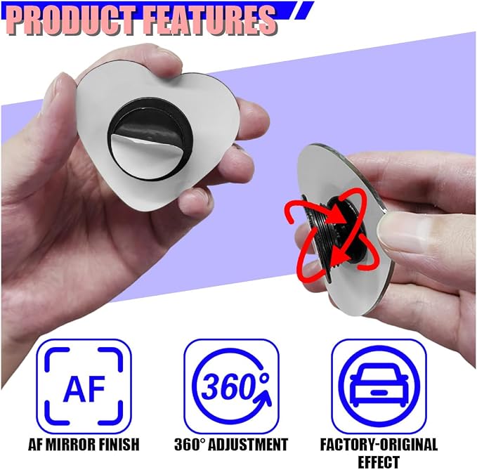 2PCS Heart Shaped Car Blind Spot Mirrors, HD Glass Wide Angle Side Mirrors for Enhanced Safety, Adjustable Frameless Rear View Mirror, Universal Car Exterior Accessories(Heart)