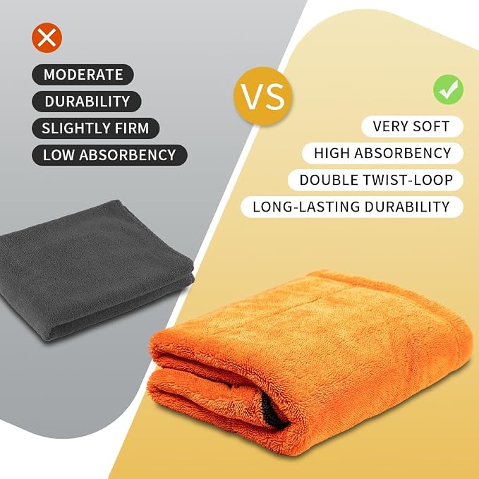 24"x36" Car Drying Towel, 1200GSM Microfiber Towel for Cars, Twisted-Loop Drying Towel Car Detailing, Double Sided Super Absorbent, No Water Spots, Label-Free Design Car Towel