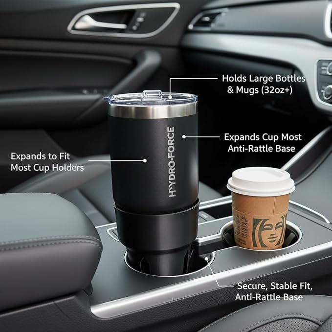 Car Cup Holder Adapter Expander for Large Cups & Bottles – Fits Yeti 24-46oz, Hydro Flask 32-40oz, Oversized Water Bottles – Universal Vehicle Insert with Secure Fit