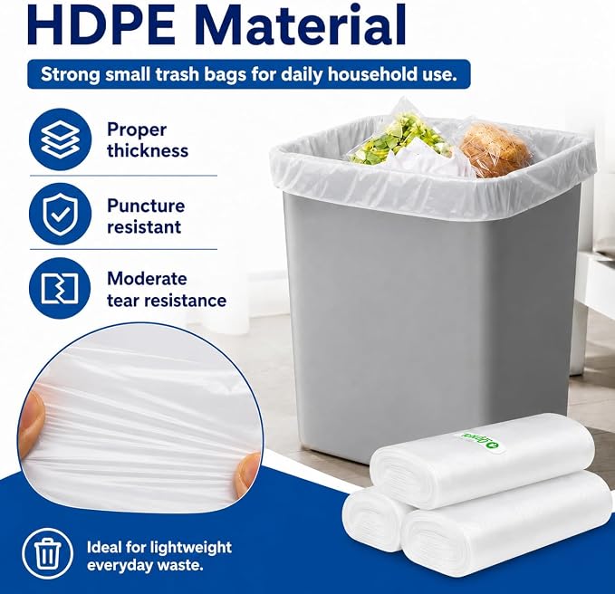 1.2 Gallon 180 counts Small Clear Trash Bags 5 Liter Garbage Bags by, Bathroom Trash Can Bin Liners, Plastic Bags for home office kitchen, Clear
