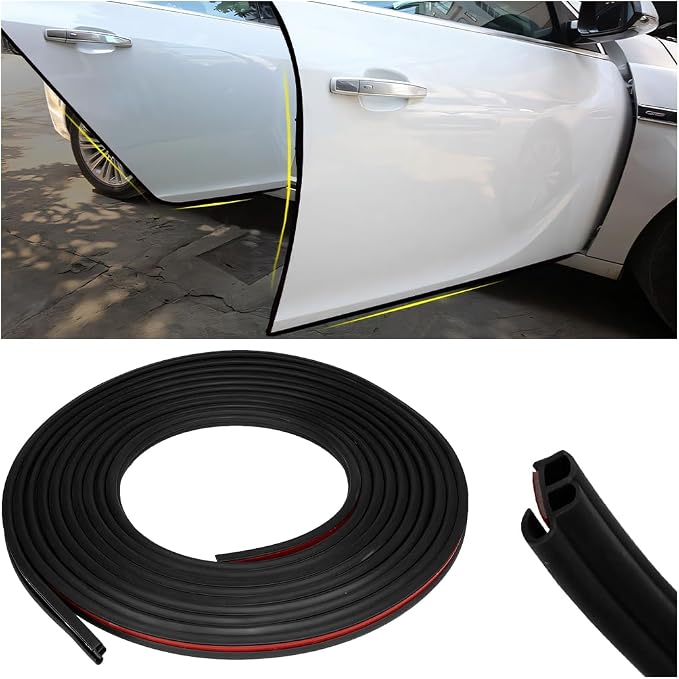 Car Door Rubber Seal Strip, 32.8Ft Self Adhesive Weather Stripping Automotive Edge Trim, Weatherstrip Soundproof Vehicle Tailgate Window Sealing Cover, Universal for SUV RV Truck (Black)