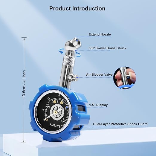 Tire Pressure Gauge 60 PSI/ 4BAR,Tire Gauges for Tire Pressure 1.5" Easy Read Glow Dial, Double Layer Protected Air Gauge 360° Swivel,Certified ANSI B40.1 Accurate for Bicycle,Car,SUV,Moto