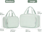 Striped Travel Toiletry Bag for Women Large Hanging Makeup Bag Organizer Toiletries Bag for Full Size Essentials Accessories Cosmetics (Mint Green Stripe (Large))