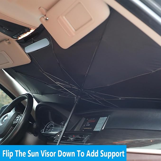 Windshield Sun Shade 2025 Car Accessories 100% Blackout Car Front Windsow Shades Umbrella Automotive Sun Visor Block Heat Insulation Protection (Red)