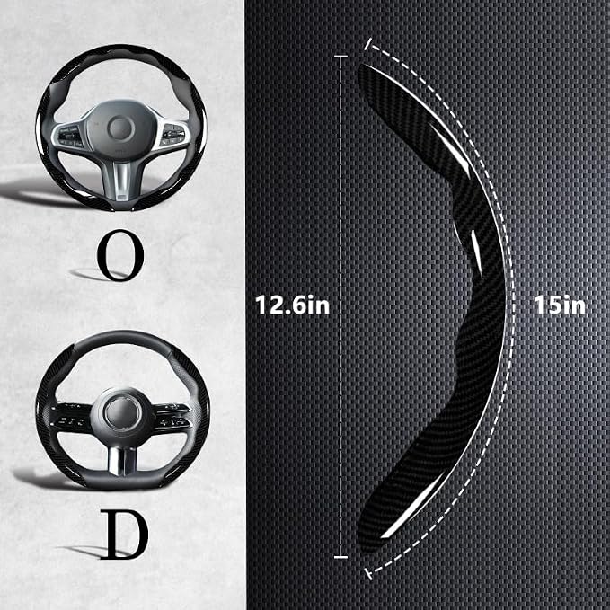 Carbon Fiber Steering Wheel Covers 3 Piece Clip on Steering Wheel Cover (Black)