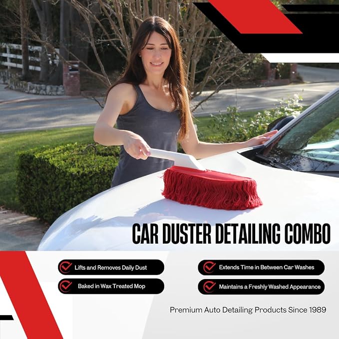 The Original California Car Duster Detailing Kit with Plastic Handle, Model Number: 62445, Red