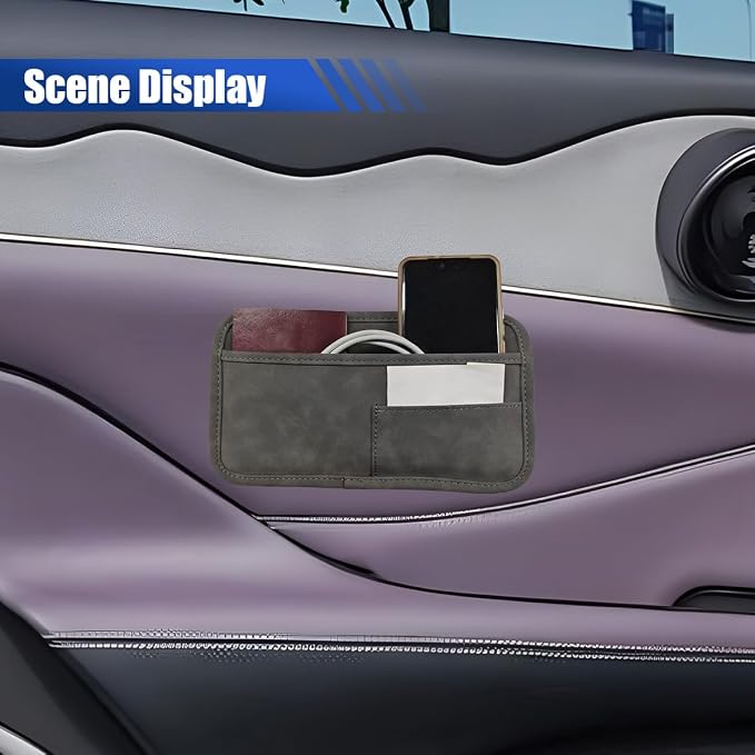 Car Seat Side Pocket Organizer, Suede Auto Door Storage Pouch, Mini Self-Adhesive Car Console Organizer, Universal Vehicle Cell Phone Holder for Key, Pen, Sunglasses(Gray)