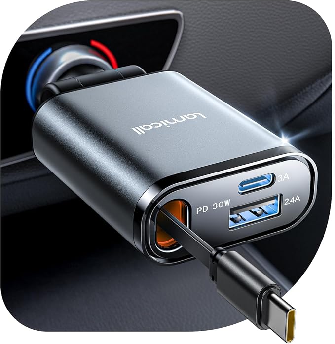 Car Charger USB C for iPhone 17 16 15 Fast Charging [60% More Compact] 57w Type C Retractable Car Charger Fit Samsung Galaxy S25 S24 Ultra Pixel Android, Car Accessories Gifts for Men Women