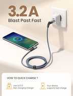 AINOPE USB C Cable 4-Pack [10/6.6/3.3/3.3FT] 3.2A 90 Degree USB C Cable Packs, Nylon Braided Angled USB C Cable Fit for Galaxy S10 S9 S8 Plus S21, Note 10 9 8, LG, Galaxy S21 Charger Fast Charging