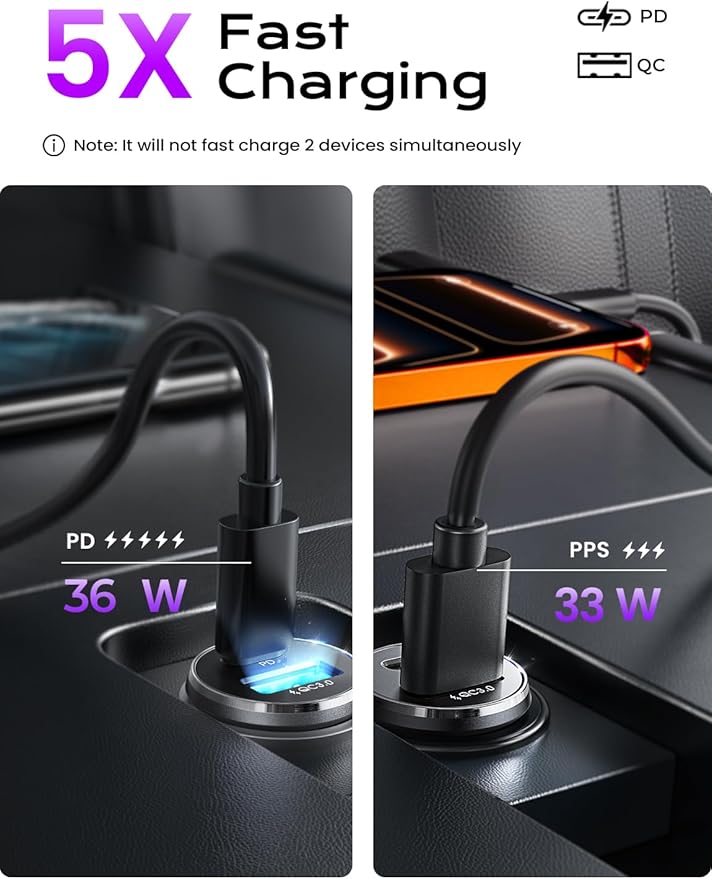 Car Charger USB C, 69W Cigarette Lighter USB Charger Adapter, Car Accessories Gifts for Men, Mini USBC Cars Fast Charging Adapter USBC Type C 12V Plug Outlet, for iPhone 17 Pro Max 16 15 14 13