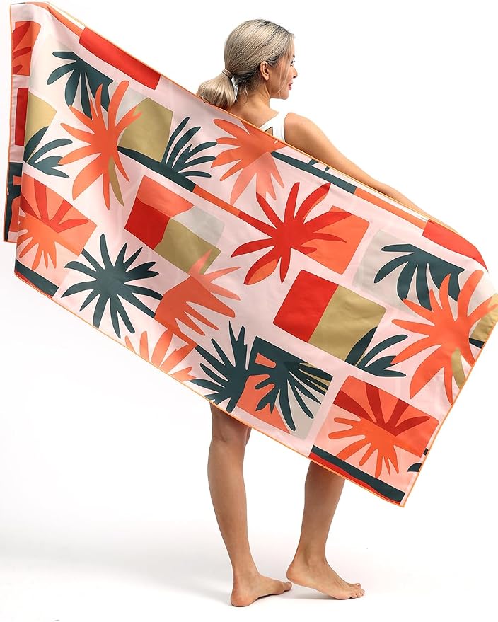 2 Pack Microfiber Beach Towel, Quick Dry Travel Towel Large Sand Free Towel for Beach, Camping, Swim Pool, Gym, Sports& Yoga 71"x32", Retro Tropics/Tropical Sunset