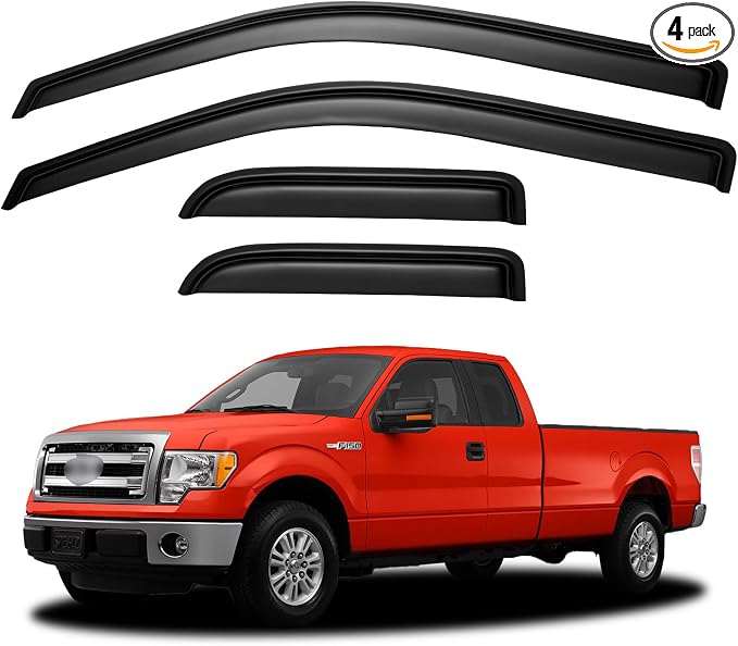 Window Visors Rain Guards for 2004-2014 Ford F150 SuperCab, Out-Channel Window Vent Wind Deflectors Visors Shades for 04-14 F-150 Extended Cab