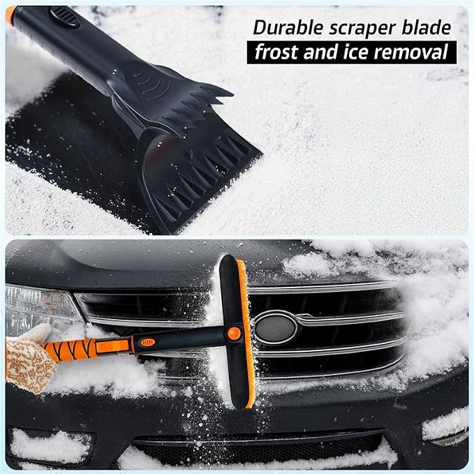 63" Extendable Snow Brush & Ice Scraper with 360° Pivoting Head | Telescopic Aluminum Handle | Extra Long Snow Brush for Car Windshield, Roof & SUVs | Heavy Duty Ice Scraper for Trucks