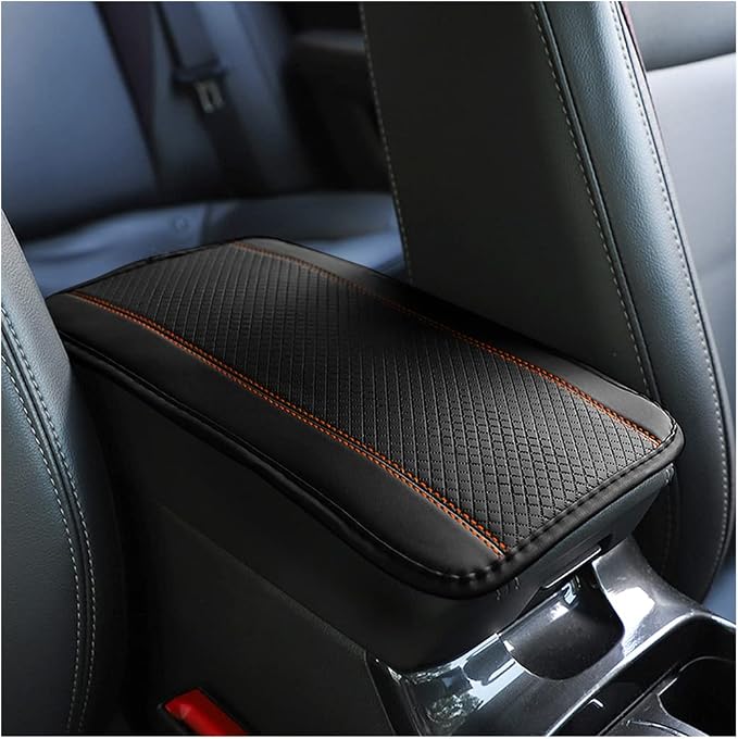 Car Armrest Storage Box Mat, Fiber Leather Car Center Console Cover, Car Armrest Seat Box Cover Accessories Interior Protection for Most Vehicle, SUV, Truck, Car (Black/Orange)