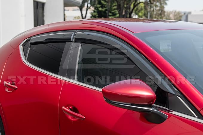 Replacement for 2019-Present Mazda 3 Models | EOS Visors Tape-On JDM Mugen Style Side Vents Window Visor Rain Guard Deflectors