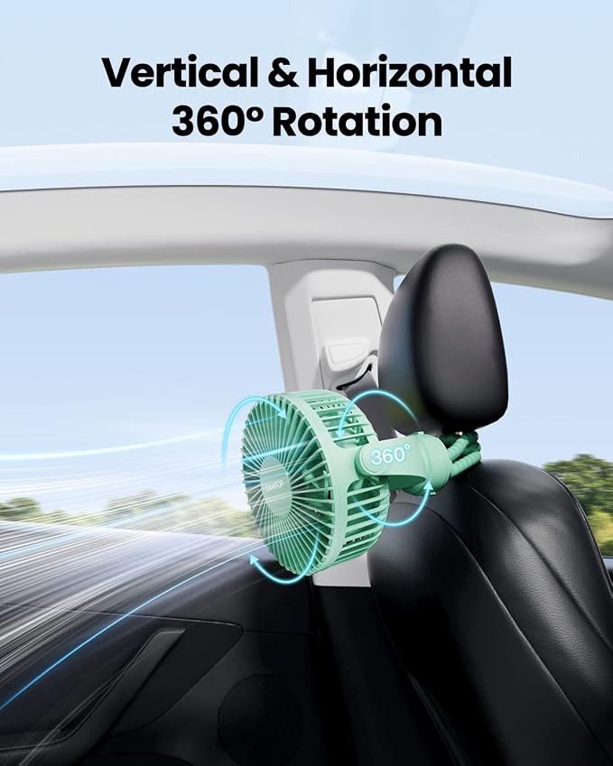 Mini Portable Stroller Fan, Battery Operated Small Clip on, Detachable 3 Speed Rechargeable, 360° Rotate Flexible Tripod Better Cooling for Car Seat Crib Treadmill Travel Green