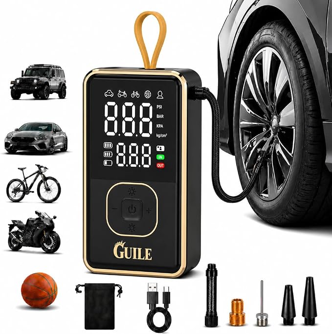Portable Tire Inflator Air Compressor - 150PSI Smart Cordless Car Tire Pump with Digital Pressure Gauge, Auto Shut-Off, Rechargeable Battery Power Bank for Car, Motorcycle, Bicycle, Ball