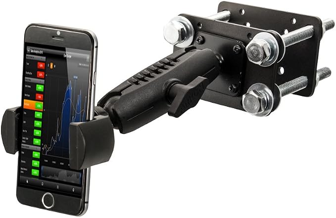 Mounts RoadVise Forklift Front Guard Phone Mount | Holds Phones 4" Wide | Fits Forklift Pillars and Front Guards | Adjustable 3.75" Shaft | Phone Holder fits iPhone, Samsung, and More