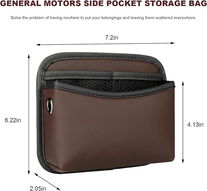 Car Seat Side Pocket Organizer, Multifunctional Leather Console Side Storage Pouch with Card Holder, Waterproof Phone & Sunglasses Pocket Bag for Car Door Seat Console (Brown)