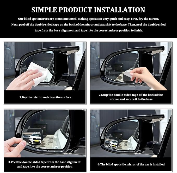 2PCS Blind Spot Convex Car Mirror, Side Mirror Blindspot, Rear View Mirrors with Wide Angle Adjustable Stick, Universal Car Blindspot Mirrors Exterior Accessories for Cars (Rectangle, 2PCS)