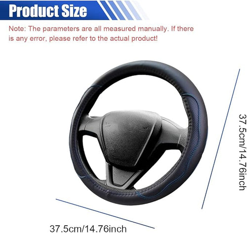15Inch Leather Car Steering Wheel Cover for SUV, Truck, BlackBlue | Anti-Slip Breathable Automotive Steering Wheel Protector, Universal Heat Resistant Vehicle Interior Accessories