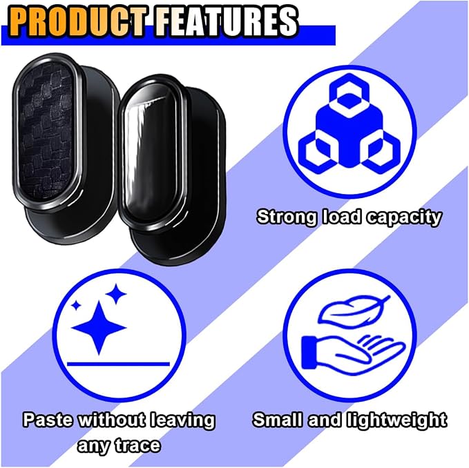 Car Mini Hooks, Multifunctional Strong Self-Adhesive Backseat Hangers, Wall Hanging Hooks, Universal Hook Stickers, Car Interior Accessories for Key Charging Cable Earphone (8PCS Carbon&Glossy)