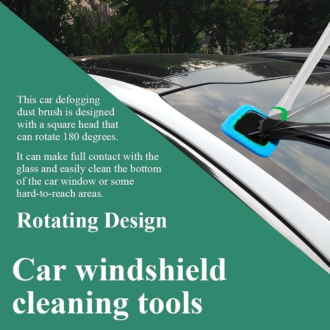 Windshield Cleaning Tool, Extendable Handle Car Window Cleaner with 4 Reusable Microfiber Pads, Auto Inside Glass Wiper for Car Windscreen Cleaning