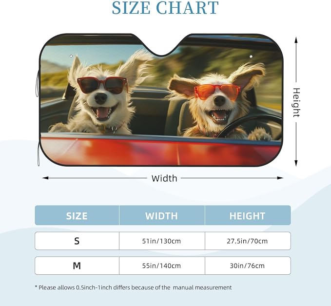 Windshield Sun Shade Dog Driving Car Funny Car Front Window Sunshade Cover for Truck SUV Blocks UV Rays Automotive Visor Interior Protector 51 x 27.5 inch