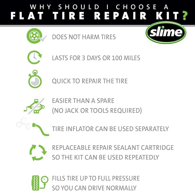 50139 Flat Tire Puncture Emergency Kit, Includes Sealant and Tire Inflator Pump, Analog, Suitable for Cars and Other Highway Vehicles, 10 Min Fix