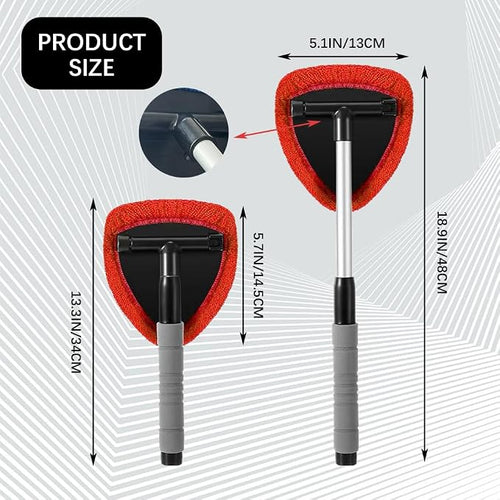 19" Extra-Long Windshield Cleaner Tool, Auto Glass Wiper Brush Kit | Car Interior Detailing Cleaning Kit with Extendable Handle and 4 Reusable Microfiber Pads, Car Window Cleaner, for Cars