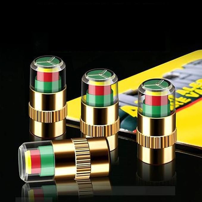 4Pcs Car Tire Pressure Monitor Valve Stem Caps Sensor Indicator 3 Color Eye Alert (Golden,2.2Bar 32PSI)