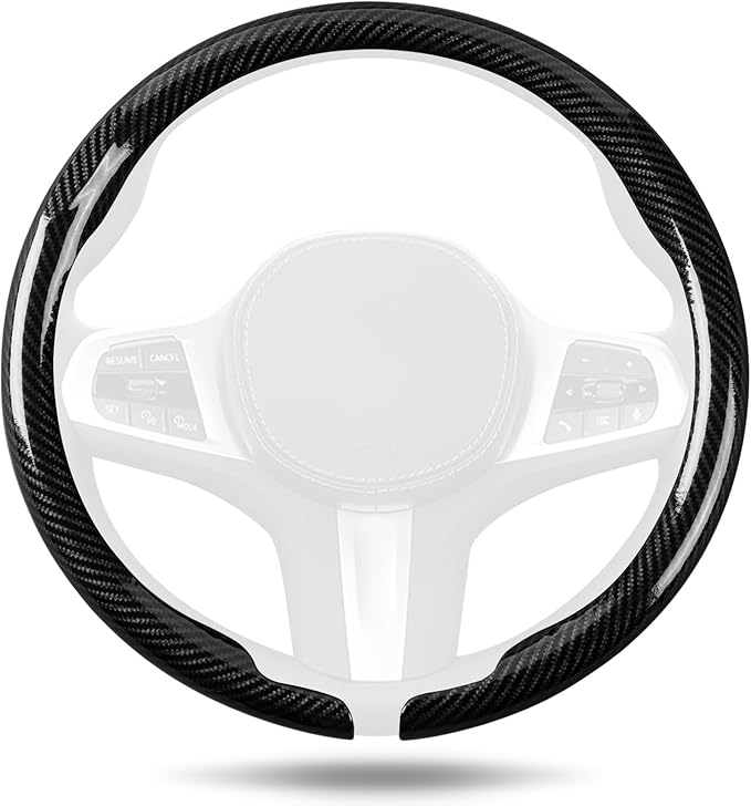 Car Steering Wheel Cover Carbon Fiber, Ultra-Thin Car Steering Wheel Cover,Comfortable & Breathable Microfiber,Universal Fit for Most Cars, Bright Black
