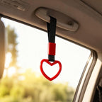 2 Pcs Heart Shaped Car Handle Strap – Drift Charm Rear Bumper Warning Ring Decor for Car Interior Exterior, Subway Bus Handle Accessory, Cute Heart Car Decor Gift for Women & Men (Red)