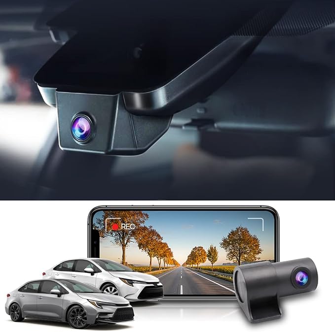 Front 2K+Rear 1080P Dash Cam Adapts for Toyota Corolla 2023-2026 Sedan Hybrid Hatchback, OEM Style, Dual HD Video, Built-in WiFi & APP, Loop Recording, G-Sensor, Easy to Set, 64GB Card